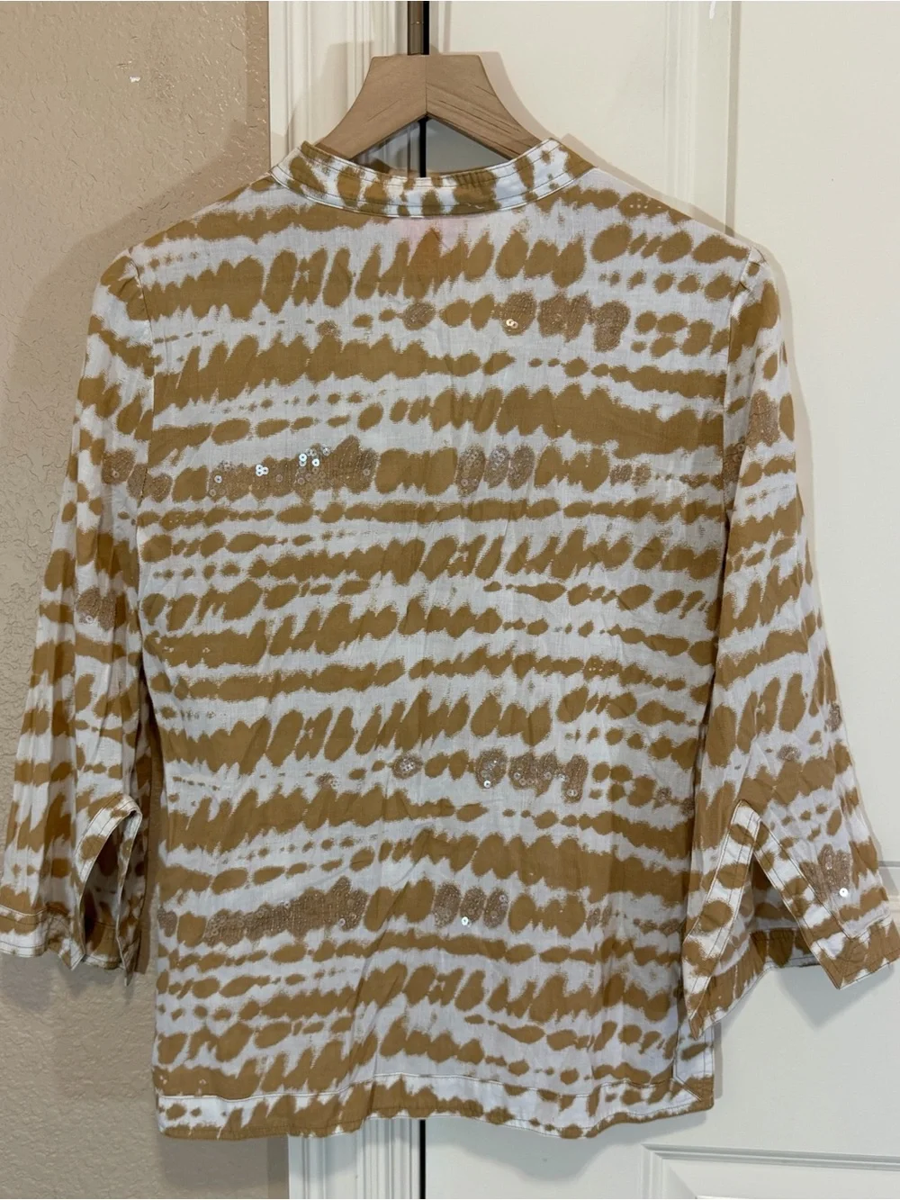 Tory Burch Stephanie Blouse 3/4 sleeves split v-neckline sequin embellishment